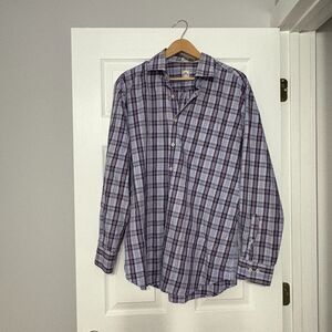 Peter Millar Long Sleeve Shirt Men XL Blue Plaid Cotton Pocket